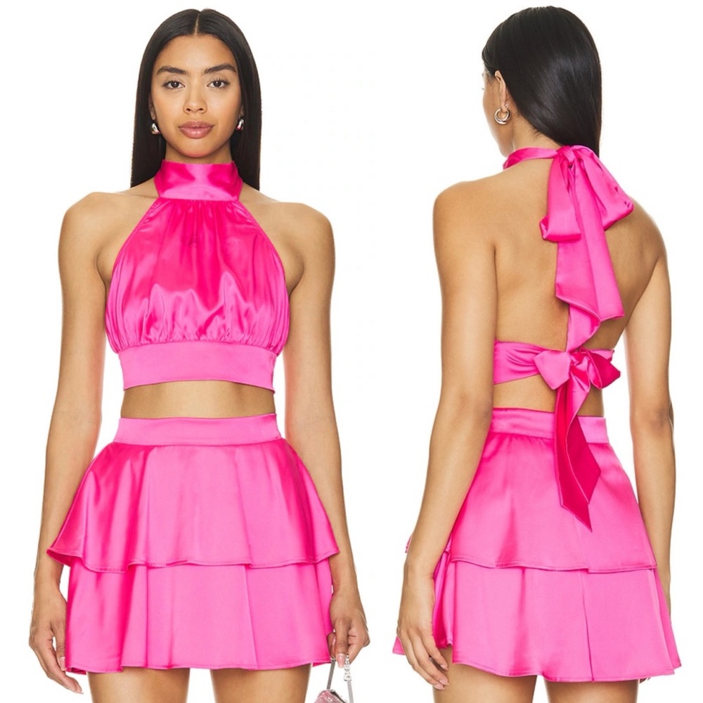 OW Collection Eloise Pink Halter Top & Mini Skirt Set